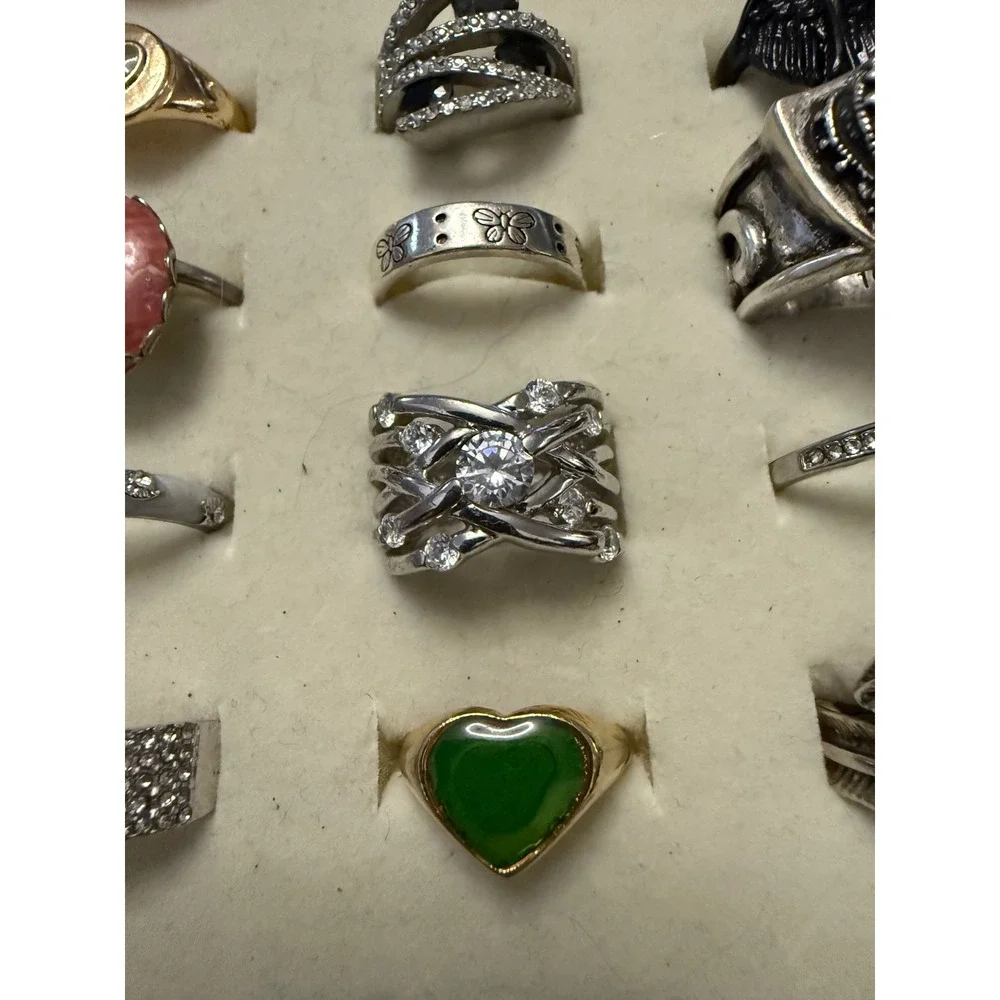 Lot of 50 Mixed Fashion Rings Women Statement Boho Rhinestone Resin Gold Silver